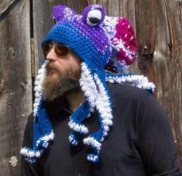 Octopus Beard Hand Weave Knit Wool Hats Men Christmas Cosplay Party Funny Tricky Headgear Winter Warm Couples Beanies Cap 2112315176393