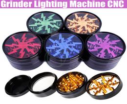 Herbal Grinder Lighting Machine CNC 4Layers 63mm diameter Metal Clear Tooth Philtre net Sharpstone dry herb vaporizer pen Vapour Gri1097178