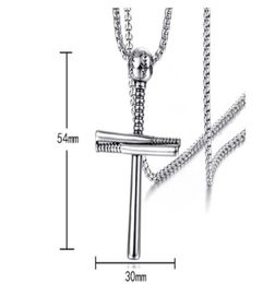 whole new juses Hip Hop Baseball Cross Pendant Necklace for Men Silver Colour Stainless Steel Necklace Ball Bat Chain Female J8964016