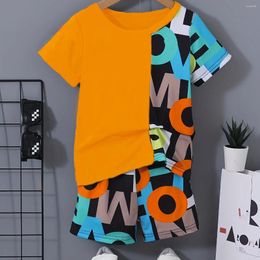 Clothing Sets Boys Casual Colour Blocking Printed Shorts T-Shirt 2 Piece Set Is Fashion Street Hip Hop Sweatshirt Summer Suit