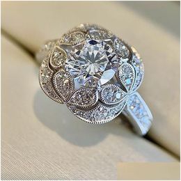 Rings 2024 Handmade Vintage Jewelry 925 Sterling Sier Round Cut White Topaz Cz Diamond Gemstones Party Women Bridal Flower Ring For M Dhoag