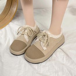 Casual Shoes Cow Suede Flats Female 2024 High Quality Round Toe Mixed Colors Lace-up Adult Turned-over Edge Concise