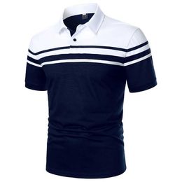 Men's Polos Men Strip Polo-shirt Short Slve Polo-shirt Contrast Colour Top New Clothing Summer Strtwear Casual Fashion Men Lapel Tops Y240510AAKQ