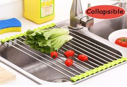 Kitchen Sink Draining Rack Dish Drainer Placemat Stainless Steel Nonslip Folding Drying Rack Holder for Bowl Fruit Vegetable DBC 2102241