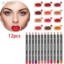 Lip Pencils 12 pieces 1 set of sexy matte lipstick liner pencil matte nude lipstick pencil set cosmetics tools cosmetics non stick cup d240510