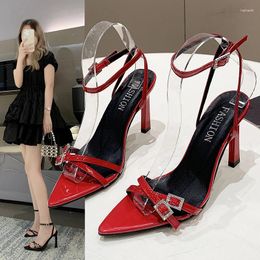 Sandals 2024 Red Pointed Toe Women Thin High Heels Ladies Narrow Band Summer Buckle Strap Gladiator Pumps Wedding Party Shoes
