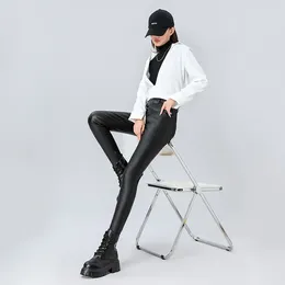 Women's Pants 2024Winter Leather Black Slim High Waist Classic Trousers Pencil Tight Pu Faux For Women