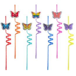 Drinking Sts Fluorescent Butterfly 6 Themed Crazy Cartoon Reusable Plastic For Kids Pool Birthday Party Sea Favors St Girls Decoration Otrei