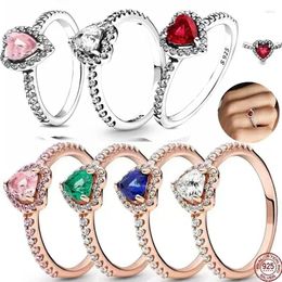 Cluster Rings 925 Sterling Silver Ring With A Seven Color Crystal Heart Shaped That Fits The Design. Original Bracelet DlY Gift