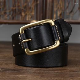 Belts 3.8CM Fashion Casual Men's Belt Genuine Leather Pure Cowhide Brass Buckle Vintage For Male Jeans Man Luxury Designer Strap