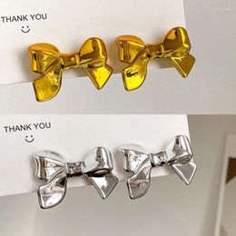 Stud Earrings Y2K Metallic Colour Acrylic Bow For Women Fresh Colourful Personalised Simple Super Immortal Style Earstuds Jewellery