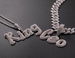 Custom Brush Script Letters Two Tone Pendant Micro Paved CZ Personalized Name Necklace Hip hop Jewelry3216970