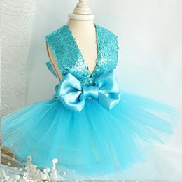 Dog Apparel Fashion Sequins Dresses For Small Dogs Bowknot Solid Color Wedding Dress Pet Clothes Elegant Cat Mesh Skirt