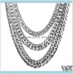 Chains Necklaces Pendants Jewelrychains 131619Mm White Gold Tone Stainless Steel Chain Curb Cuban Link Mens Necklace Male X Part3596988