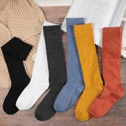 Women Socks Casual Elastic Ladies Cotton Solid Colour Student Stockings Knee High Hosiery Calf Sock