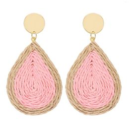 Dangle Earrings 2024 Raffia Jewellery For Women Pink Boho Statement Handmade Unique Summer Tropical Straw Woven