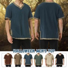 Men's Casual Shirts Mediaeval Retro Men Pirate Shirt Renaissance Halloween Costume Fashion Knights Loose Short Sleeves Top