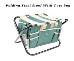 Garden Tool Set With Folding Steel Stool And Detachable Canvas Tool Tote Bag AllInOne Tool Bag With Multiple Pockets Green272G2608739