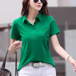 European Station Polo Neck Short Sleeve Tshirt Womens Summer Light Luxury Fashion Loose Casual Large Top 240429