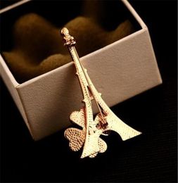 New Trendy Design Paris Tower Flower Brooch Fashion Women Exquisite 18k Gold Plated Brooch Casual Party Gift Brooch Jewelry6406290