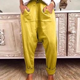 Women's Pants Solid Color Haren Drawstring Lace Up Pockets High Waist Bound Feet Spring Summer Casual Trousers Daily Clothes