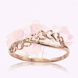 Cluster Rings 585 Purple Gold 14K Rose Heart Shaped Wedding For Couples Cutout Design Romance Light Luxury Women's Jewellery