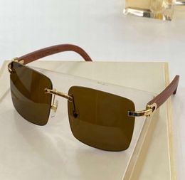 Wood Gold Rectangle Sunglasses for Men Rimless Glasses Glasses Mens Designers Sunglasses Shades Hight Quality with Box9469852