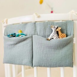 1Pc Blue Portable Baby Crib Storage Bag Multifunctional Bed Headboard Organiser Kids Bedding Diaper Bag 240509