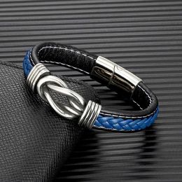 Charm Bracelets MKENDN Punk Retro Men Square Knot Leather Bracelet For Women Stainless Steel Magnet Buckle Infinity Couple Jewellery Y240510