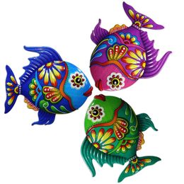 John's Studio Metal Fish Sea Wall Decor Outdoor Garden Hanging Art Sculptures Home Ocean Theme Decorations for Kitchen Bathroom and Pool - 3 PCS