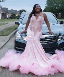 Elegant Pink Sequined Prom Dresses For Black Girl 2024 Special Occasion Evening Formal Party Outfits Gowns