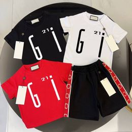 kids clothes baby sets Boys Girls set toddler childrens t-shirt tee shorts set red white black summer Clothing Sets size 90-150