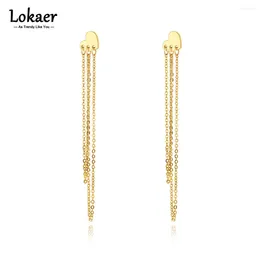 Stud Earrings 18K Gold Plated Bohemia Heart Tassel Dangle Stainless Steel Trendy Chain Link Jewellery For Women E21145