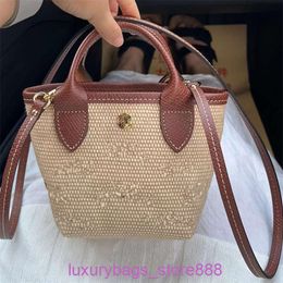 Designer Bag Stores Are 95% Off Grass Embroidered Knitted One Shoulder Handheld Vegetable Basket Water Bucket Simple and Fashionable Womens6183