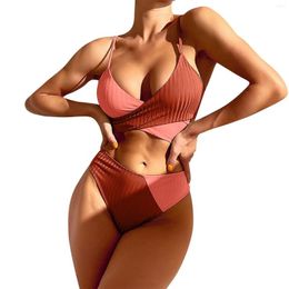 Women's Swimwear Sexy Solid Colour Matching Thick Strip Strap High Waist Bikini Swimsuit Women One Piece