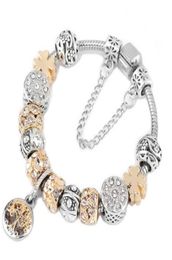 Vintage Silver Color Charm Bracelet with Tree of life Pendant Gold Crystal Ball Brand Bracelet Drop9273200