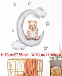Cartoon Rabbit Moon Stars Wall Stickers For Kids Room Decoration Baby Nursery Bedroom Livingroom Wall Decals Animals House Decor 21492726