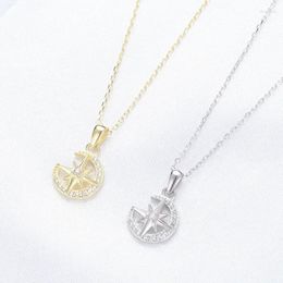 Pendants Korean Jewelry Women's Pure Silver Gold Hexagonal Star Moon Pendant Summer Short Necklace