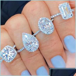 Rings Sier Colour Oval Pear Cut For Women Luxury Promise Engagement Bridal Jewellery Cubic Zirconia Anniversary R Drop Delivery Ring Otcgn