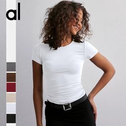 Al Yoga Round Neck Short Short Shorted Slimt Slim Fit Sexy Shorte Shorted Top Top Women Casual Attribt T-shirt