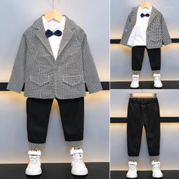 Clothing Sets Spring Baby Boys Plaid Wedding Suit Top Quality Kid Formal Bowtie Dress Toddler Child Blazer Birthday Party Performance