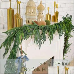 Christmas Decorations 108 9Ft Garland Norfolk Pine Artificial Faux Greenery Wreath Rustic Table Runner Holiday Indoor Mantle Decor Dro Dhf3Z