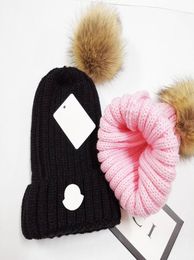 20 Whole beanie New Winter caps Hats Women bonnet Thicken Beanies with Real Raccoon Fur Pompoms Warm Girl Caps snapback pompon2034039