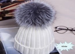 MeiHuiDa 2020 New Women Girls Winter Knitted Beanie Raccoon Fur Pom Bobble Hat Crochet Ski Cap Big Furry Ball Fashion Hat8867236