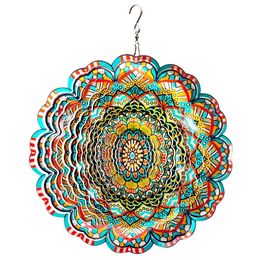 Ljlifart Spinner Mandala Blue Love Flame 12 Inch 3D Stainless Steel Worth Gift Laser Cut Hanging Wind Spinners Metal Kinetic Yard Art Decorations