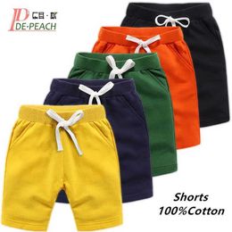 Shorts DE PEACH Unisex Summer Cotton Baby Shorts Youth Boys and Girls Solid Casual Shorts 1-12 Years Childrens ClothingL2405