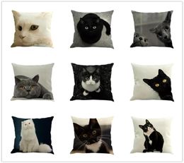 Pillow Case ROM Linen Cover Black White Hand Painting Cute Cat Kitchen Chair Home Decorative 4545CM8220062