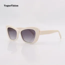 Sunglasses High-quality Acetate Frame Butterfly Women Fashion Gradient Grey Lenses Uv400 With Side Pearl Decoration