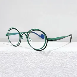 Sunglasses Frames 2024 Arrive Classic Vintage Round Glasses Frame Green Colour Men Shades Hand Craft Ultra-light Flexible Titanium Eyeglasses