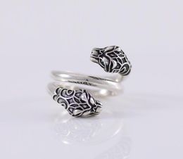 S925 silver double head ring vintage sterling silver twisted arm double head ring British style hip hop male and female ring7938295